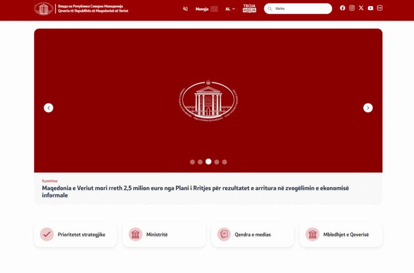  Ueb-faqja e re e Qeverisë së RMV-së ka zhdukur gjurmët e së kaluarës, e mangët edhe në shqip