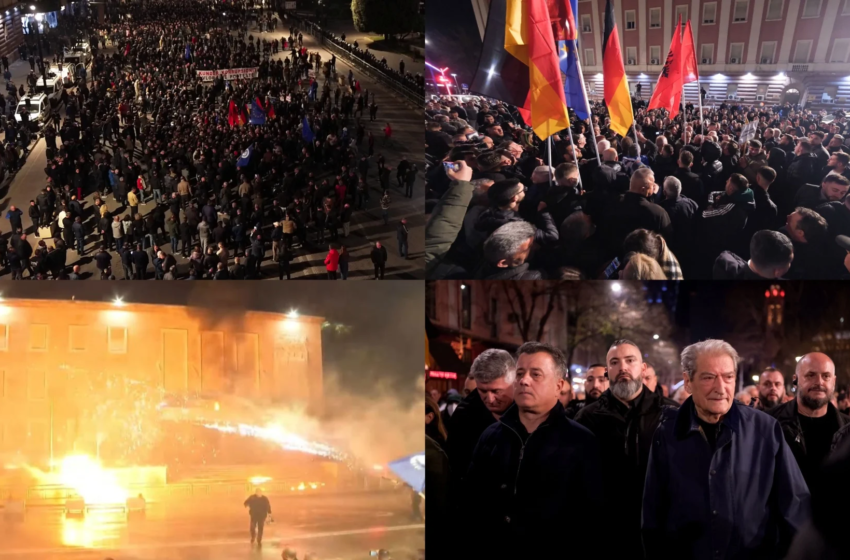  Molotovë dhe fishekzjarrë drejt Kryeministrisë, dy ministrive dhe selisë së PS, digjet automjeti i Policisë së Shtetit